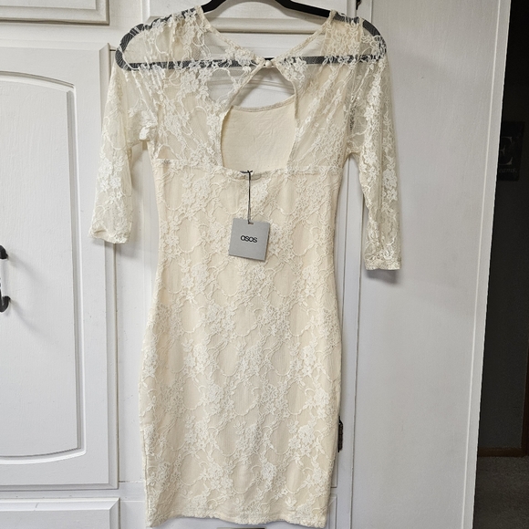 ASOS NWT women's size 4 mini bodycon off white lace overlay dress - Picture 4 of 5